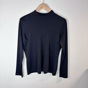 LL Bean Womens Sz M 100% Supima Cotton Mock Neck Sweater Black L/S Hiking Layer
